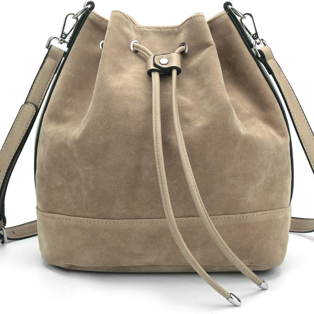 Leather Bucket Bags And Drawstring Crossbody Purse For Women Medium Tote And Hob